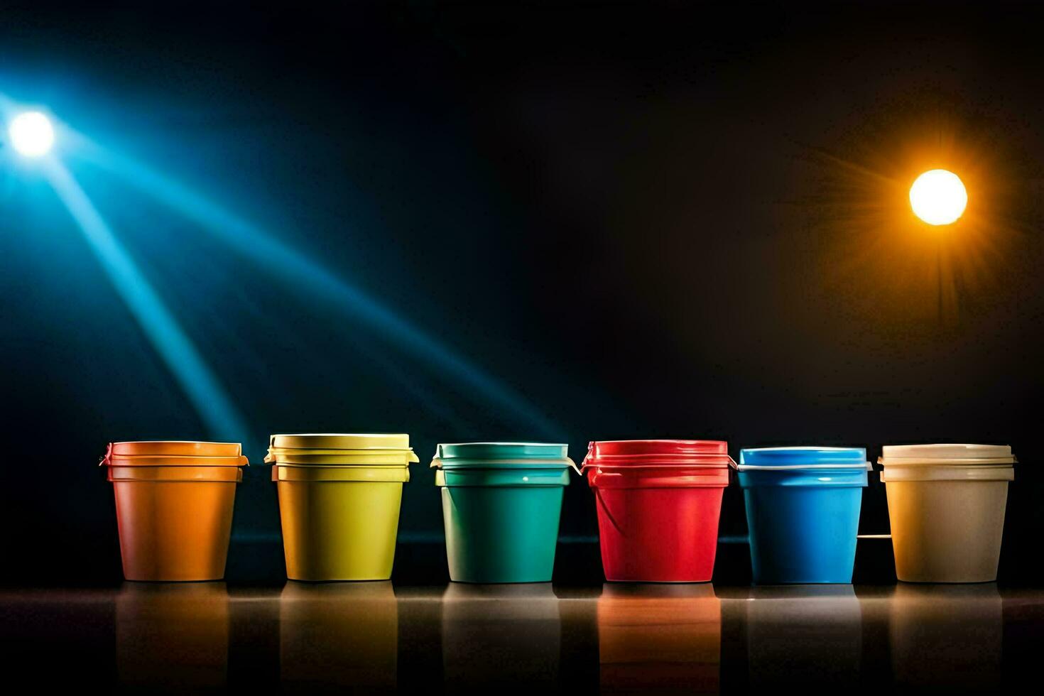 colorful cups lined up in a row. AI-Generated photo