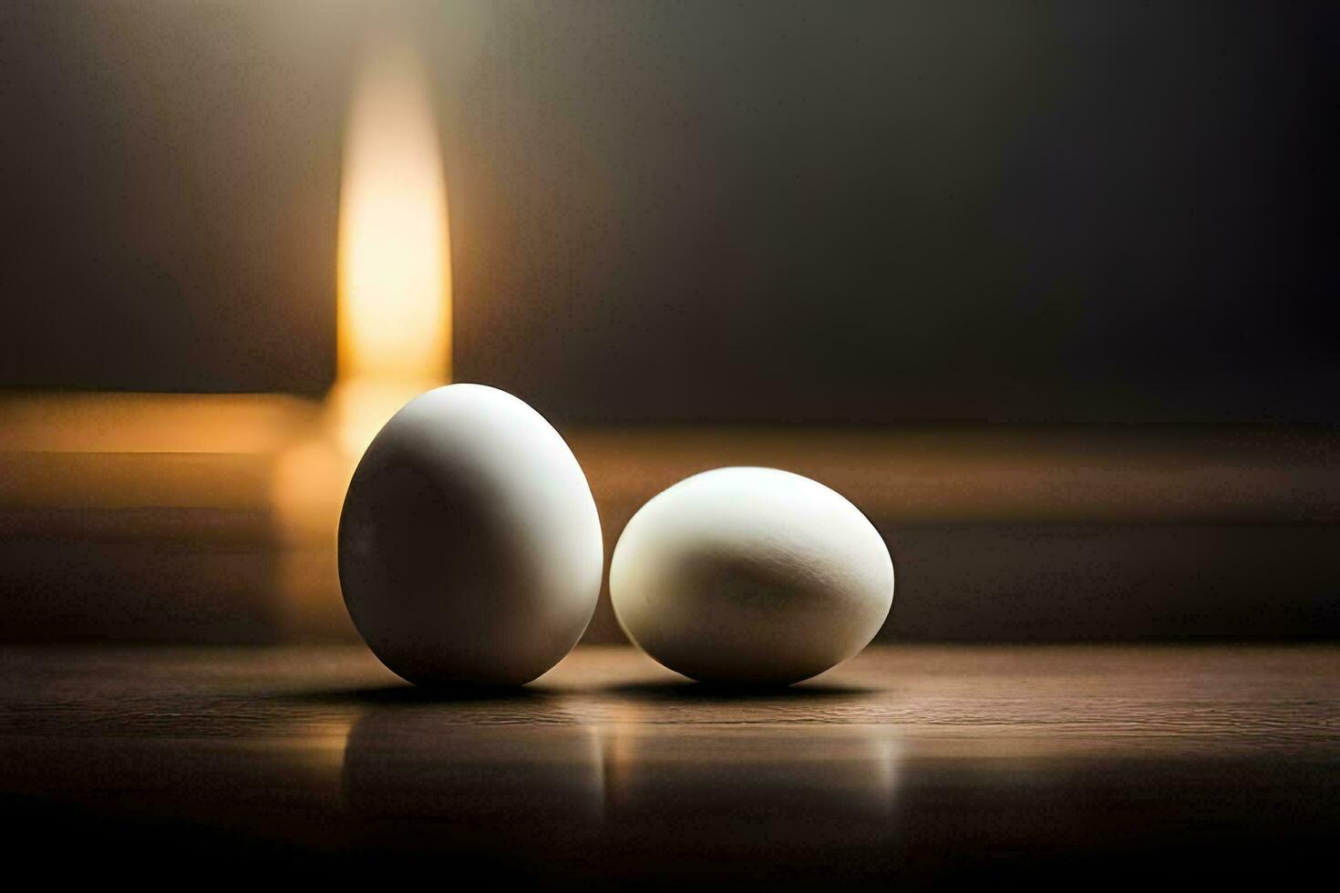 two eggs on a table with a candle in the background. AI-Generated photo