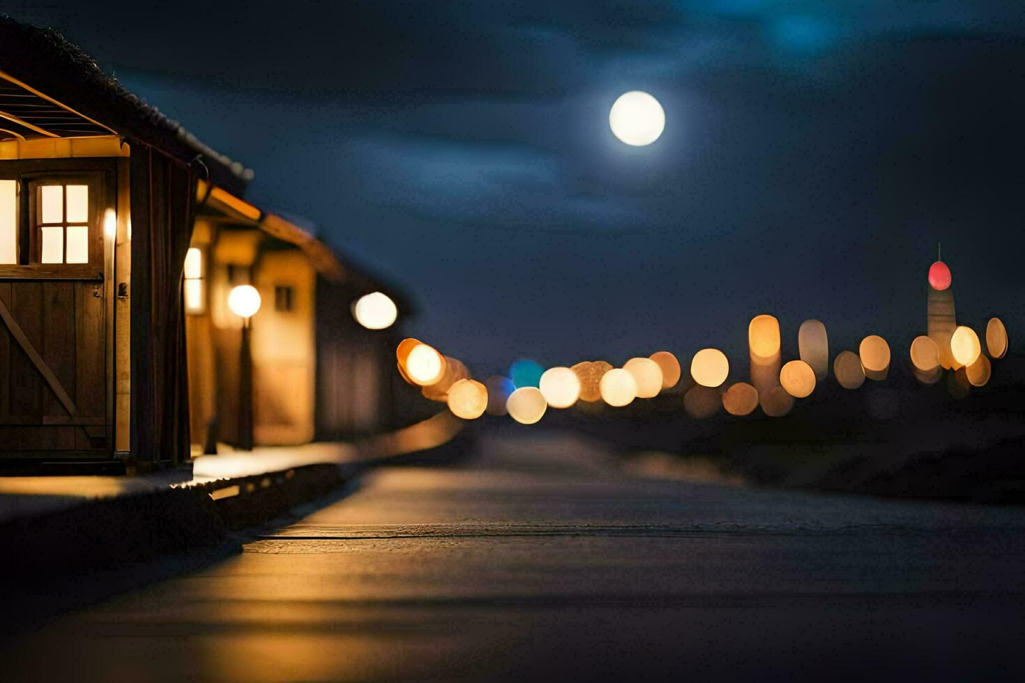 un tren estación a noche con luces en. generado por ai foto