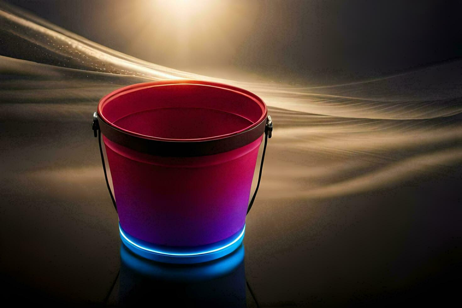 a colorful bucket with a light shining from the bottom. AI-Generated photo