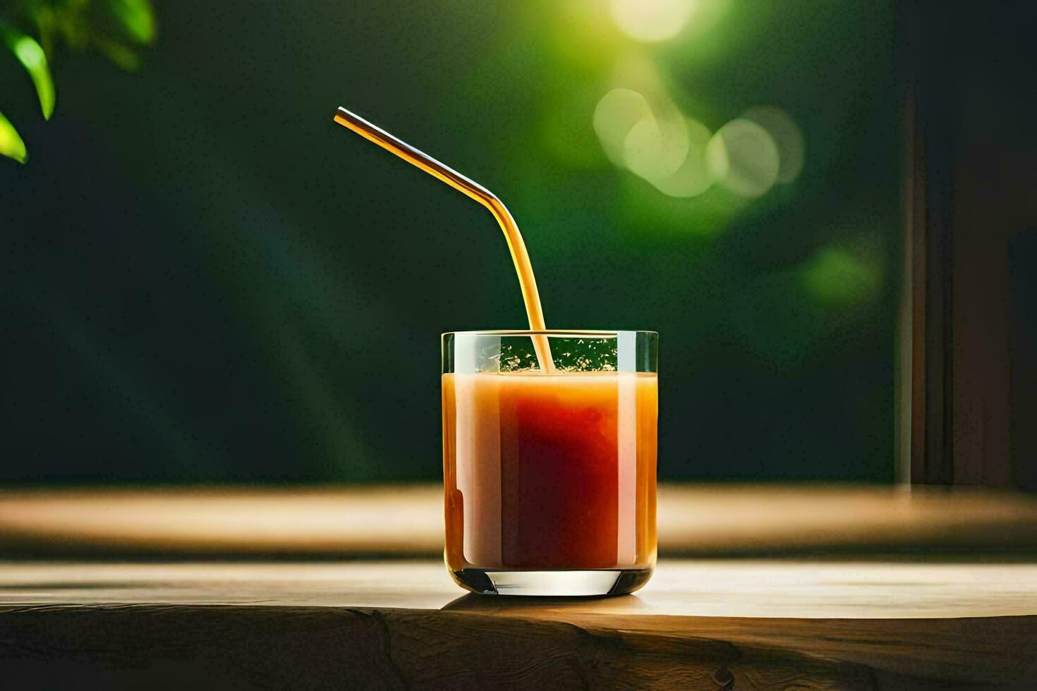 a glass of orange juice with a straw. AI-Generated photo