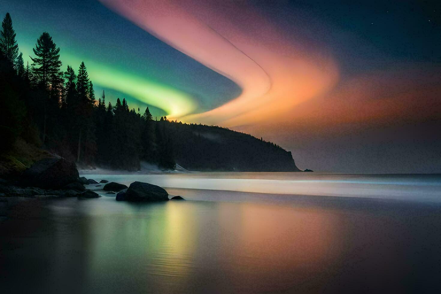 the aurora borealis over the ocean. AI-Generated photo