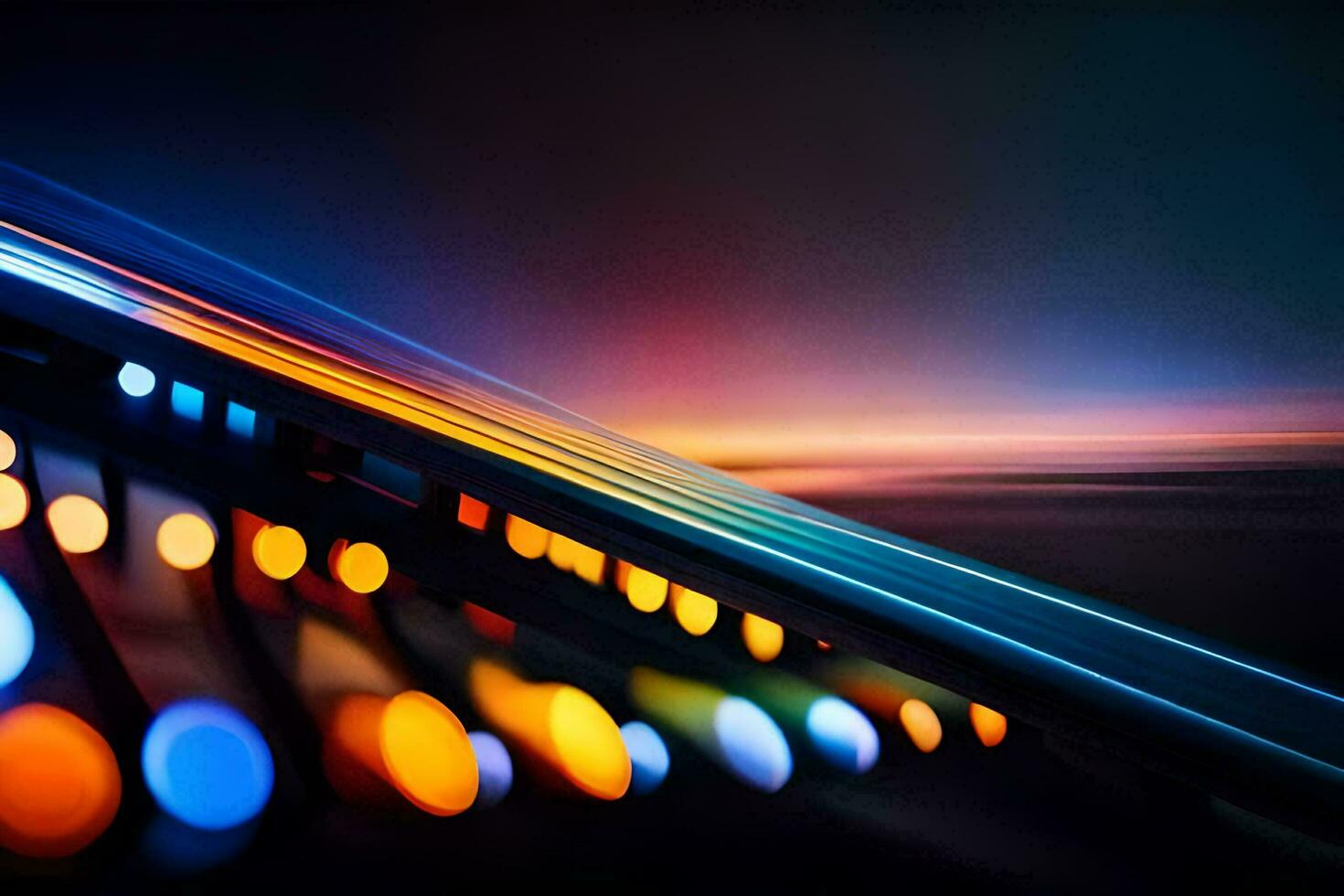 a blurry image of lights on a dark background. AI-Generated photo