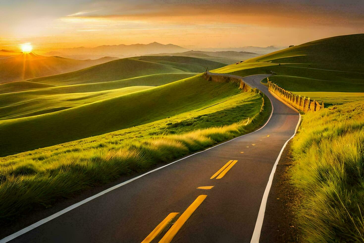 the road to the sunset. AI-Generated photo