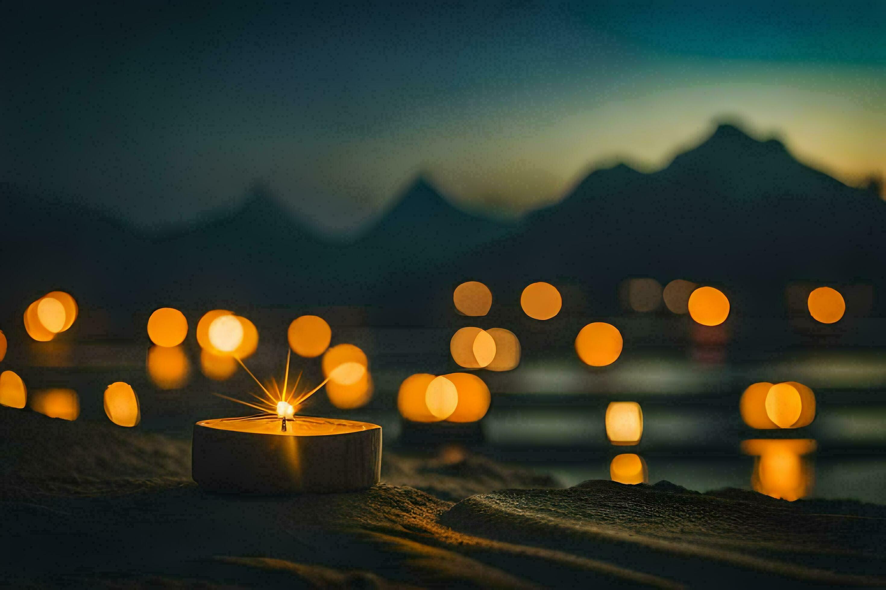 candle in the sand, mountains, hd wallpaper. AIGenerated 34263670 Stock Photo at Vecteezy