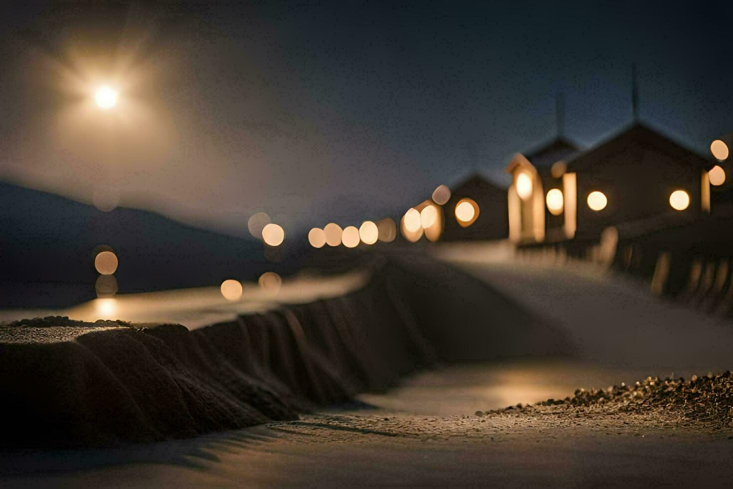 a long exposure photo of a beach at night. AI-Generated