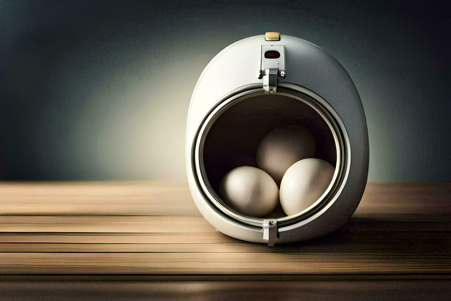 an egg in an egg cooker on a table. AI-Generated photo