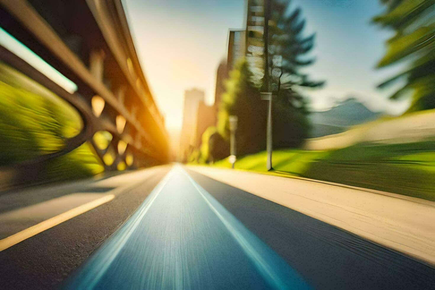 a blurry image of a car driving down a road. AI-Generated photo
