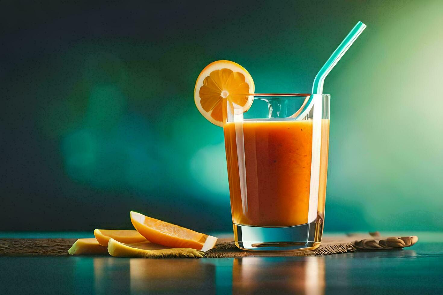 a glass of orange juice with a straw. AI-Generated photo