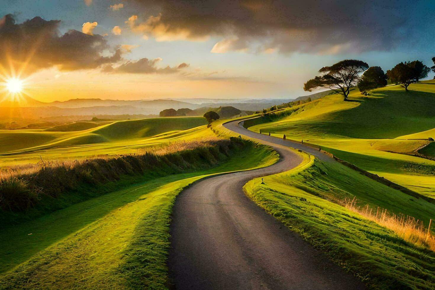the road to the sunset. AI-Generated photo
