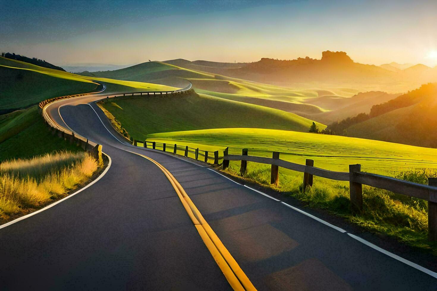 the road to the sunset. AI-Generated photo
