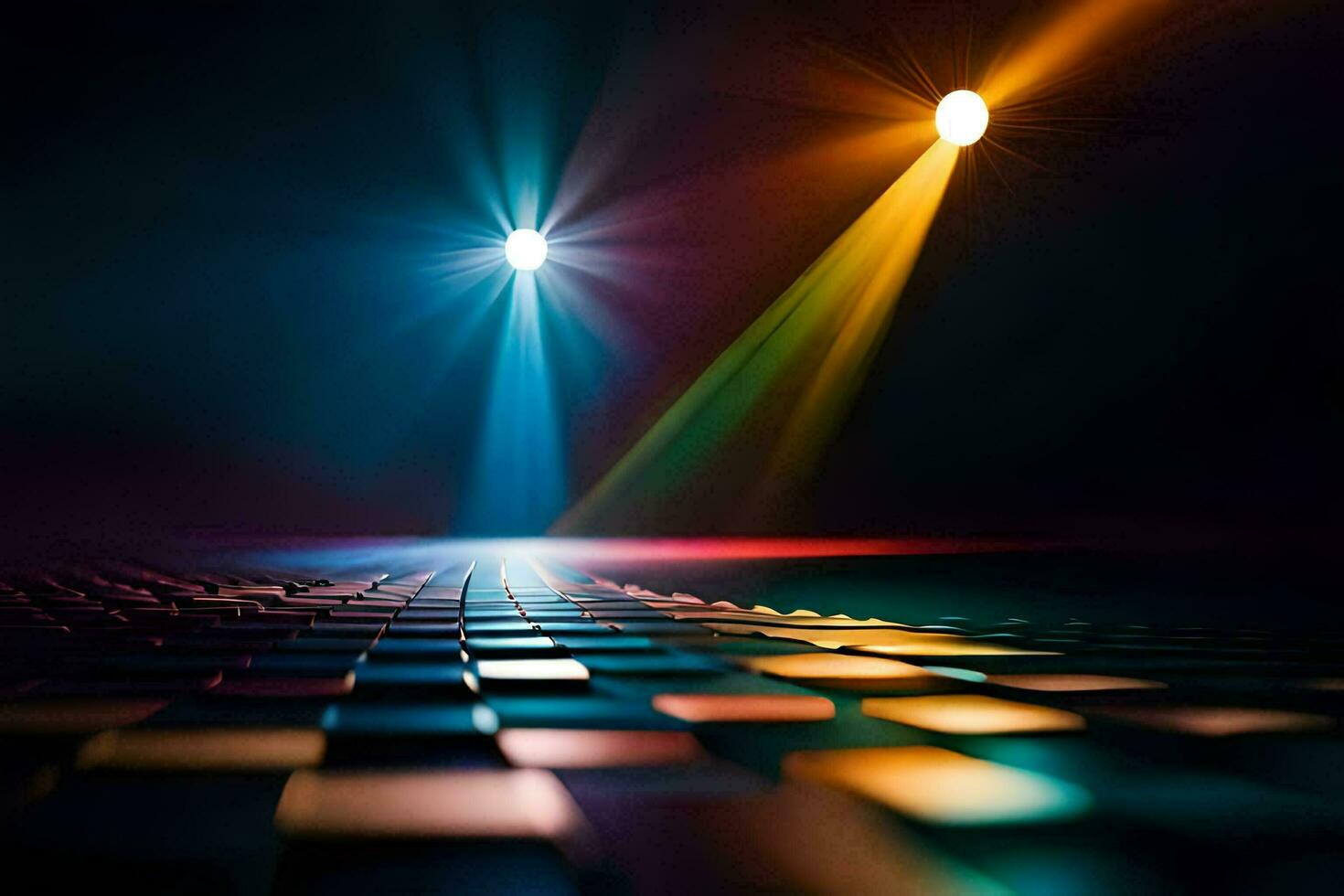 a stage with lights and a floor with squares. AI-Generated photo