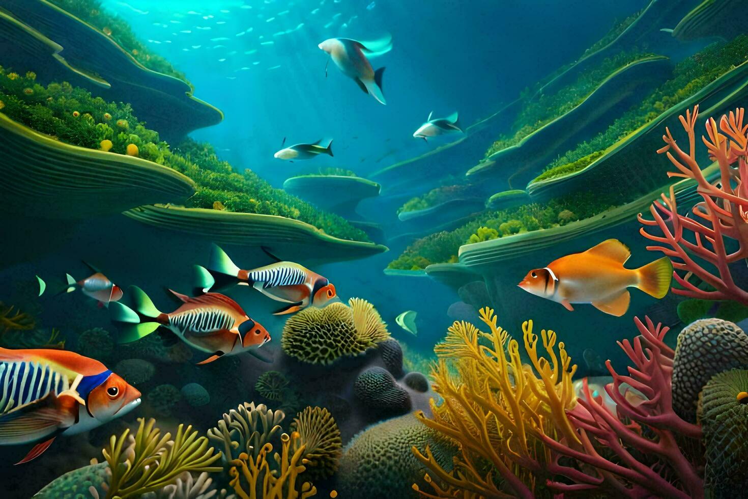 underwater scene with fish and corals. AI-Generated photo