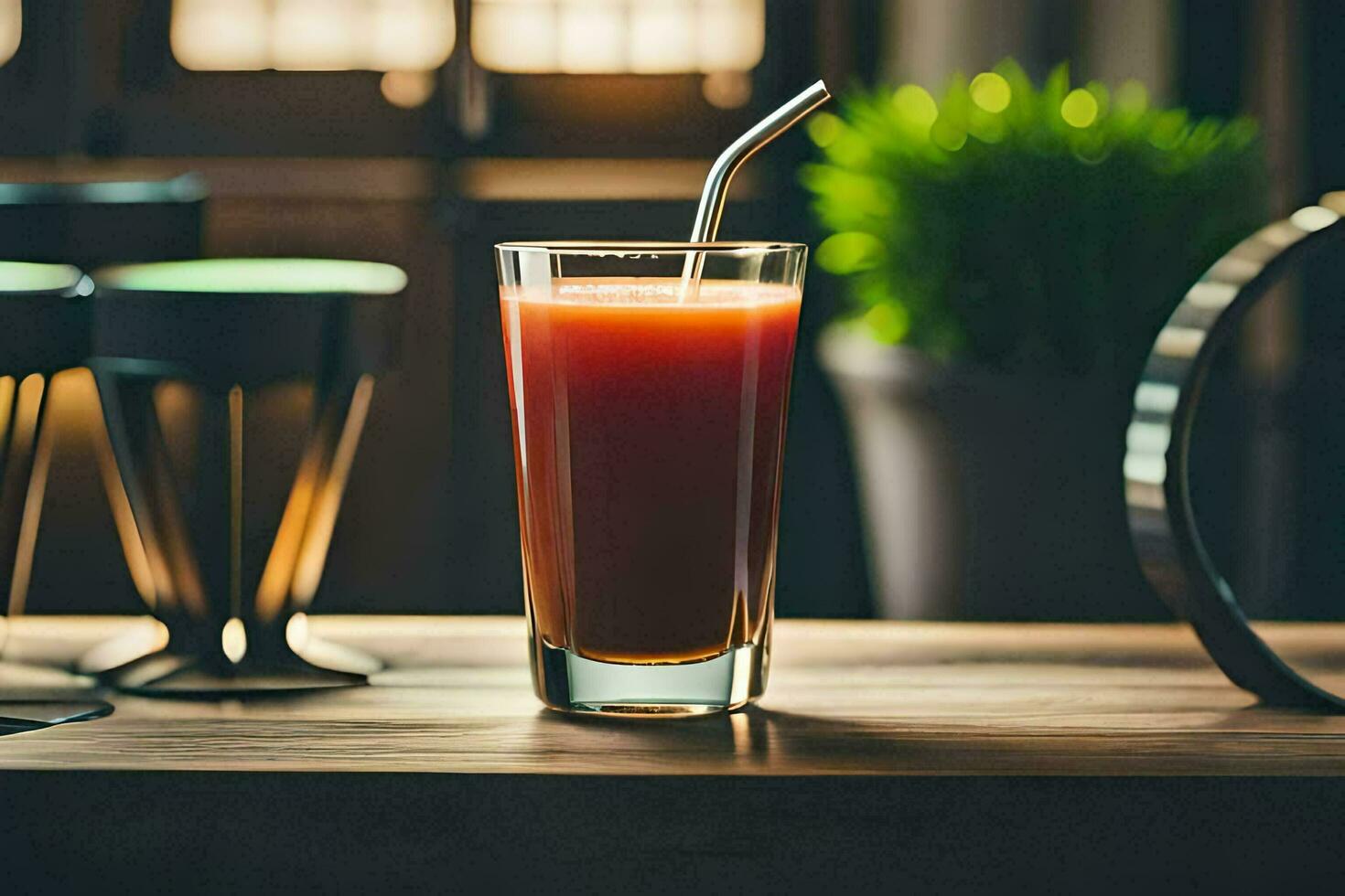 a glass of juice sits on a table. AI-Generated photo