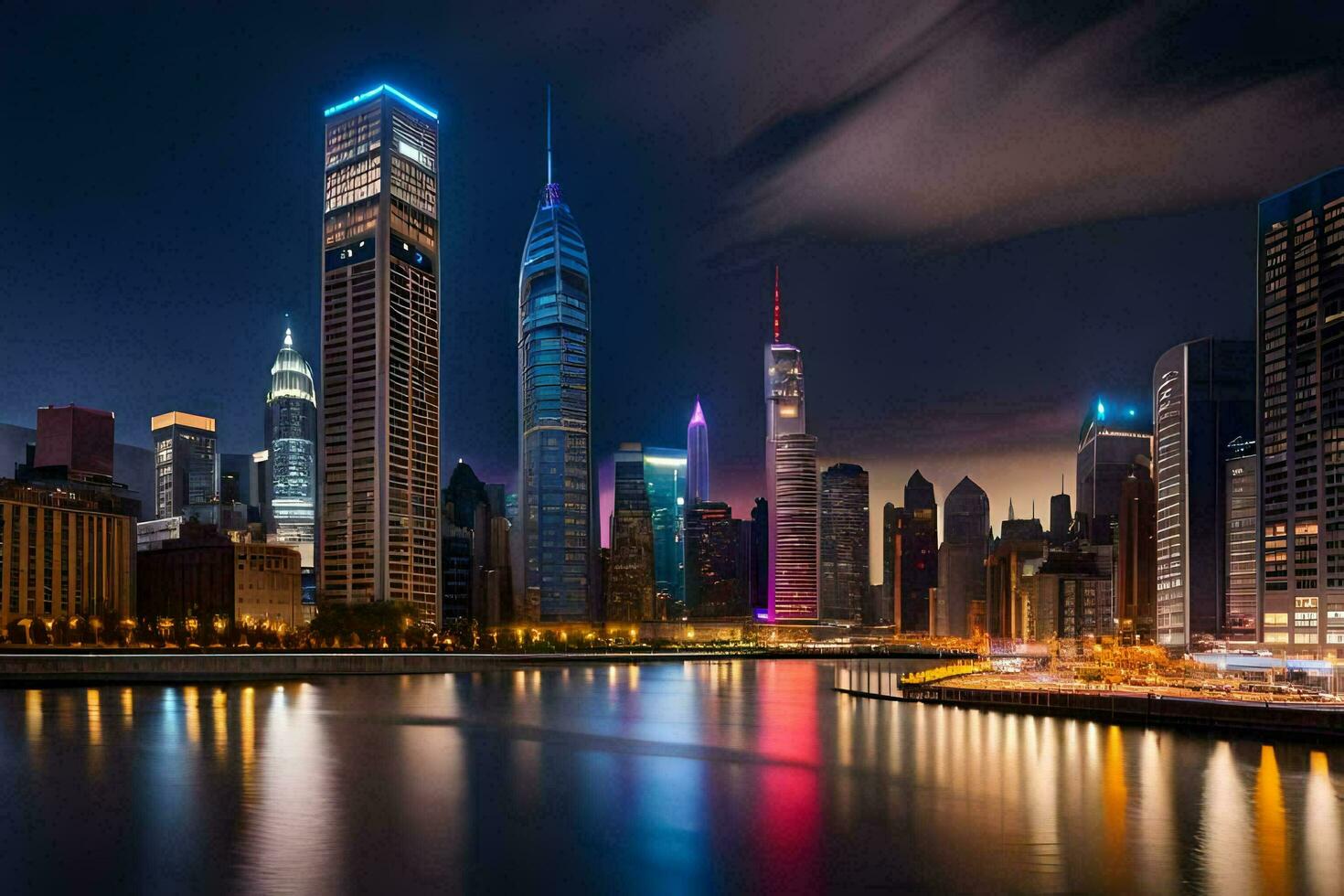 el chicago horizonte a noche. generado por ai foto