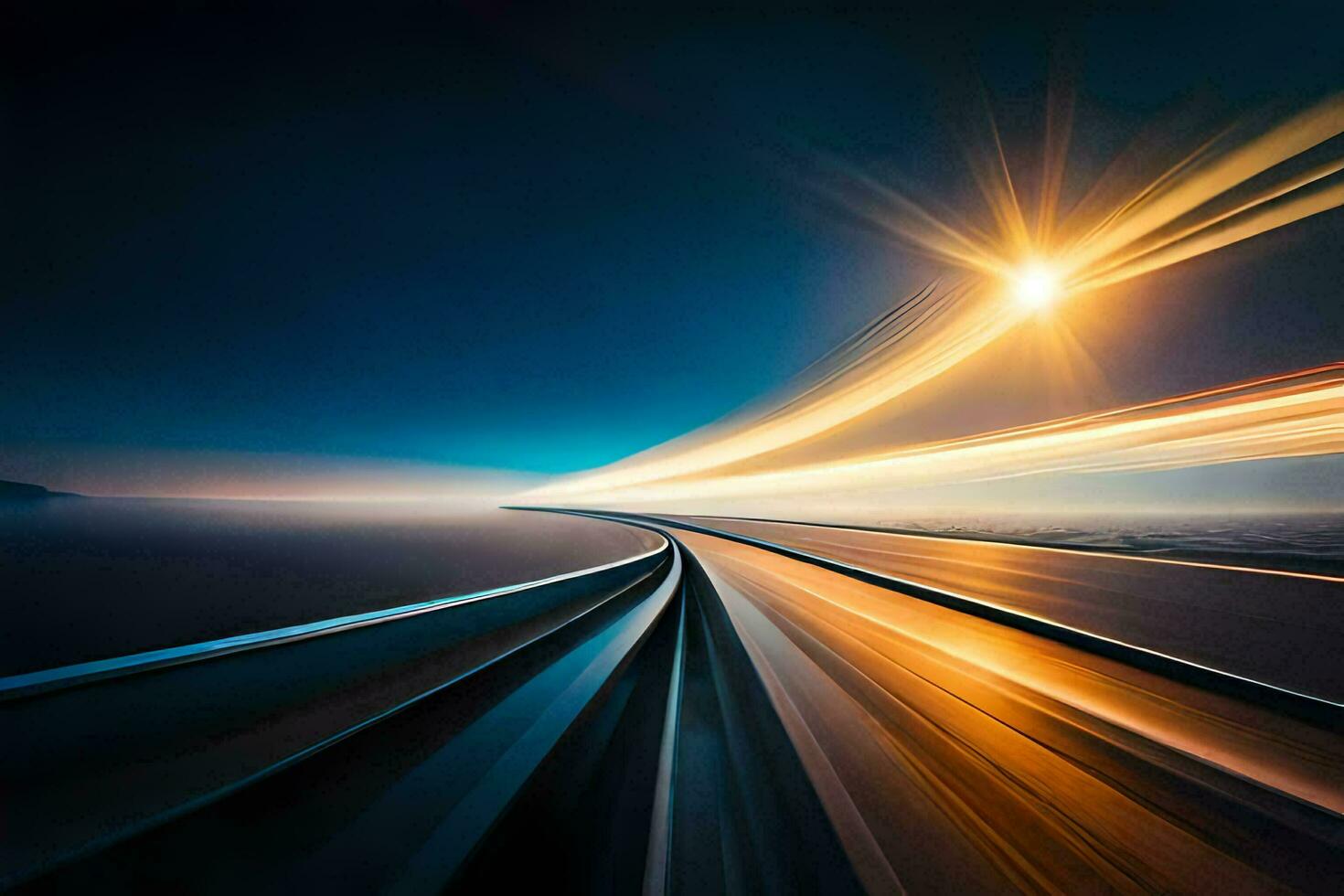 a long exposure photograph of a highway at night. AI-Generated photo