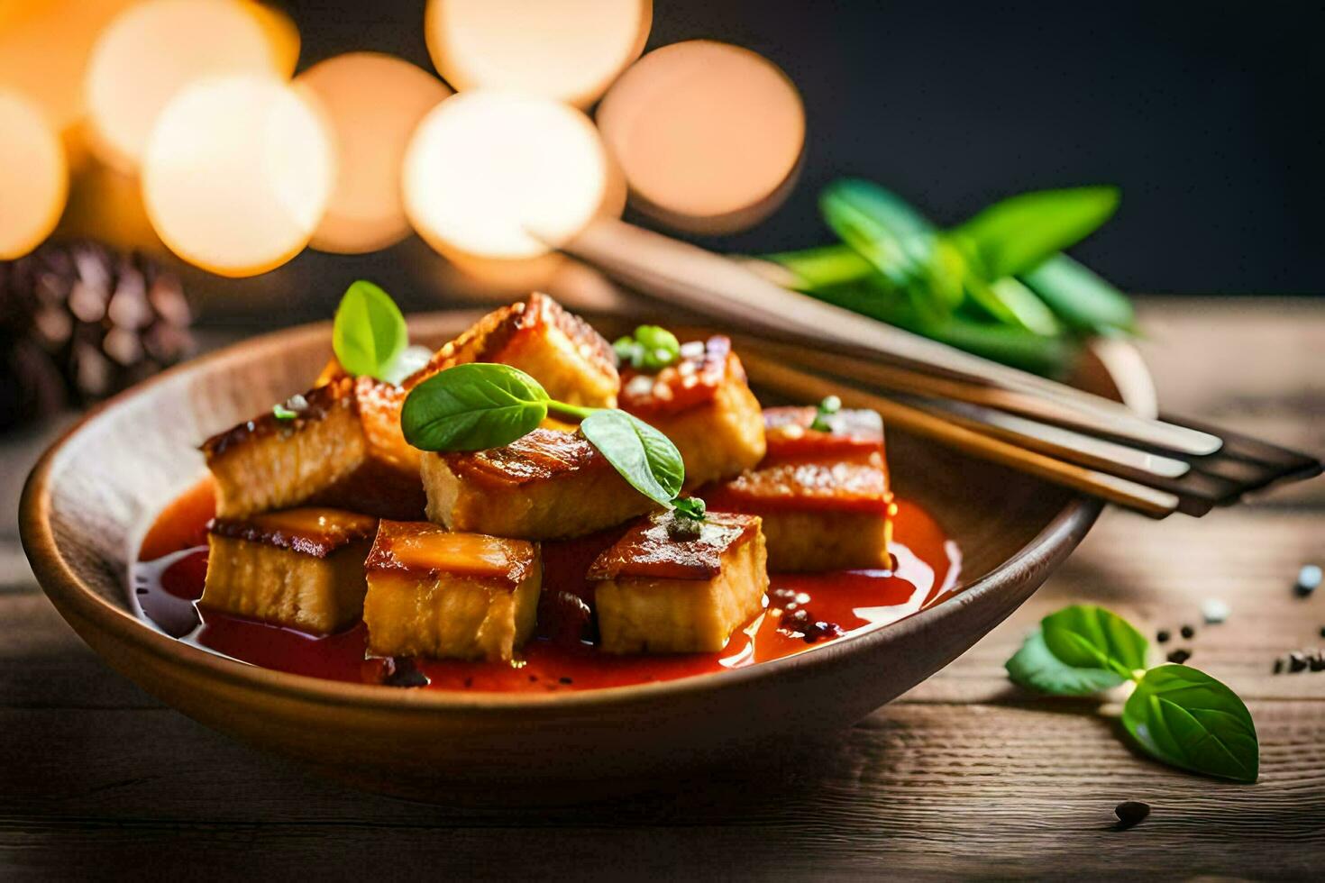 chinese food in a bowl. AI-Generated photo