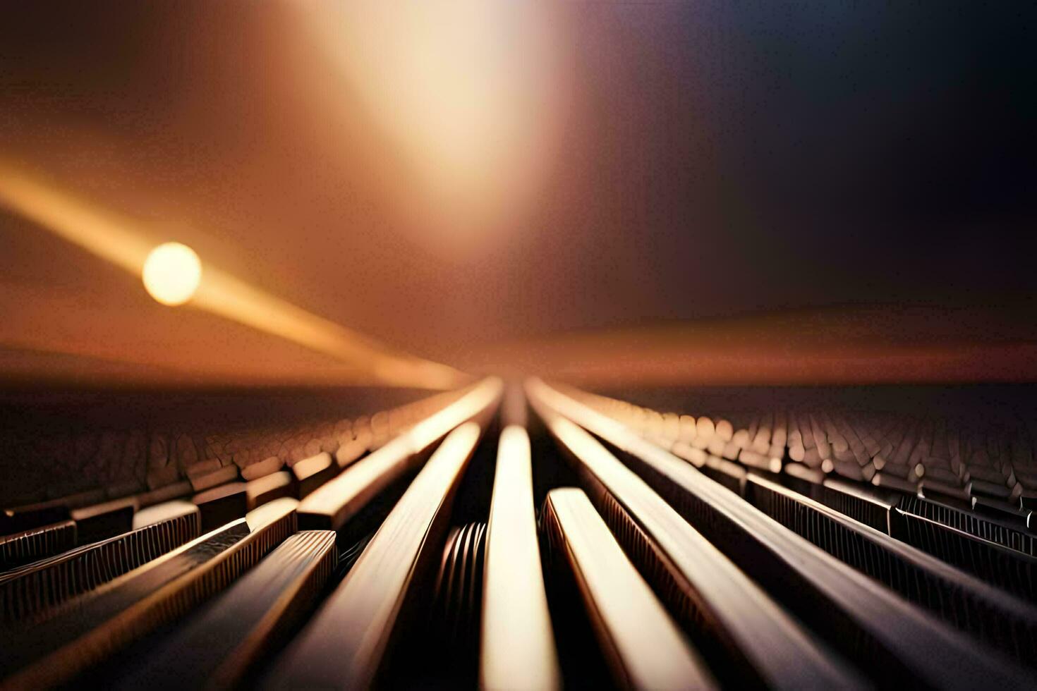 a long line of metal rails in the middle of a field. AI-Generated photo