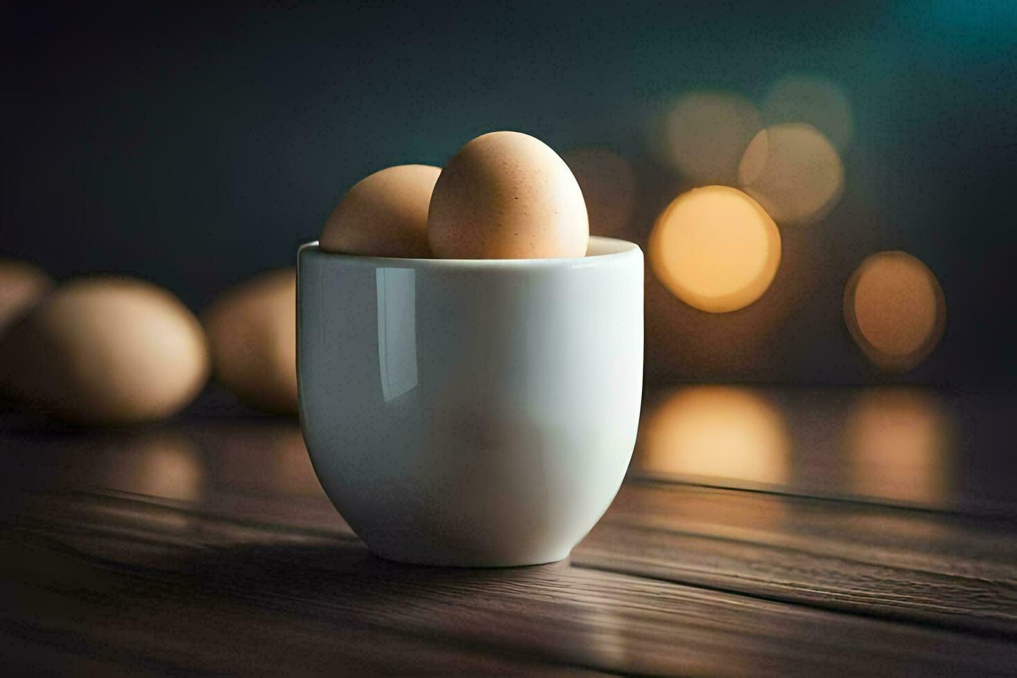 eggs in a cup on a wooden table. AI-Generated photo