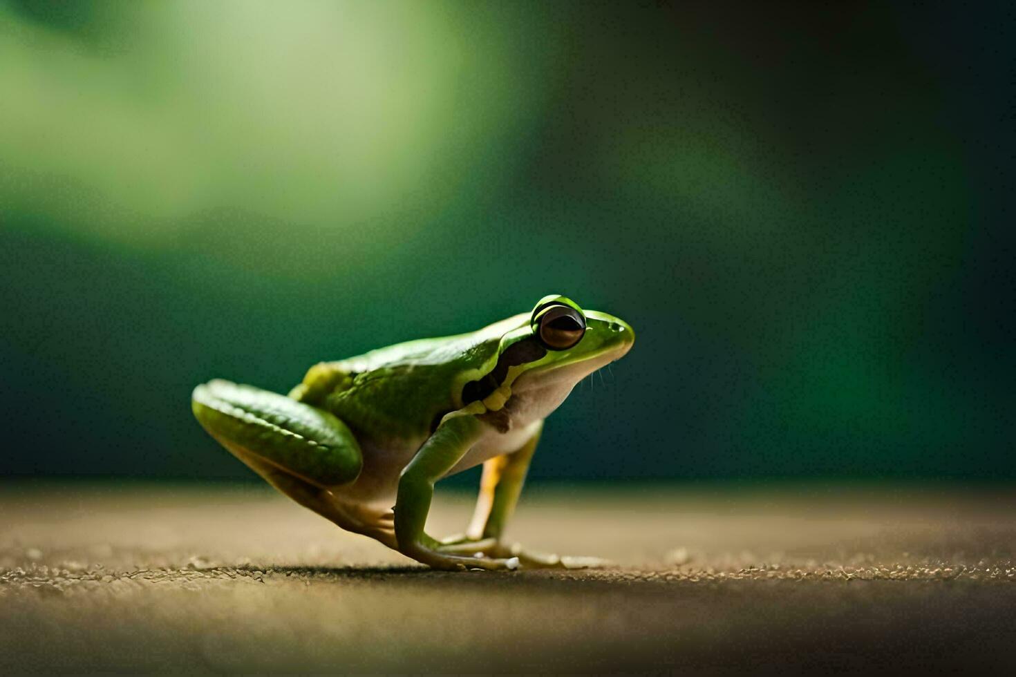 a frog is standing on a wooden surface. AI-Generated photo