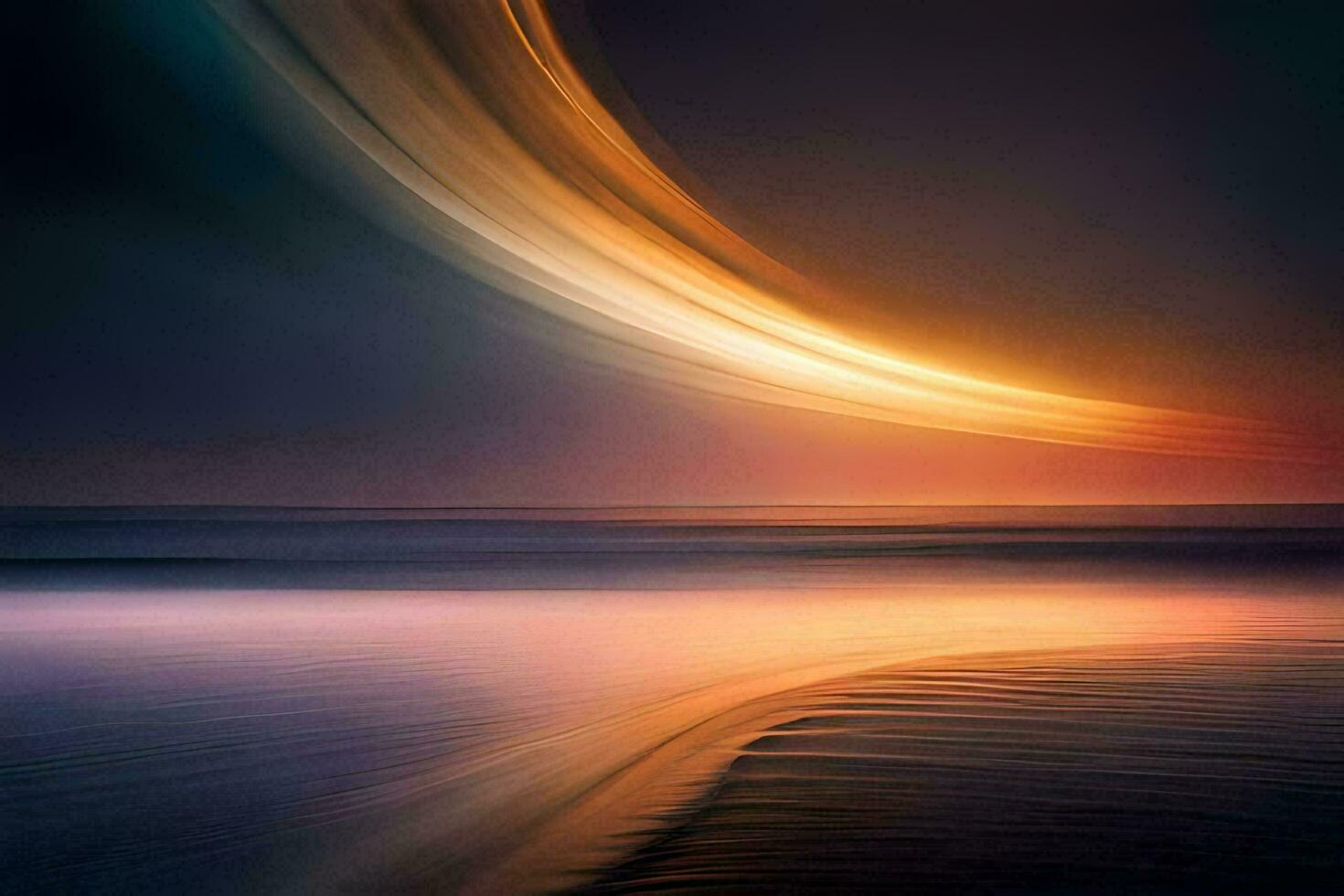 un largo exposición fotografía de un puesta de sol terminado el océano. generado por ai foto