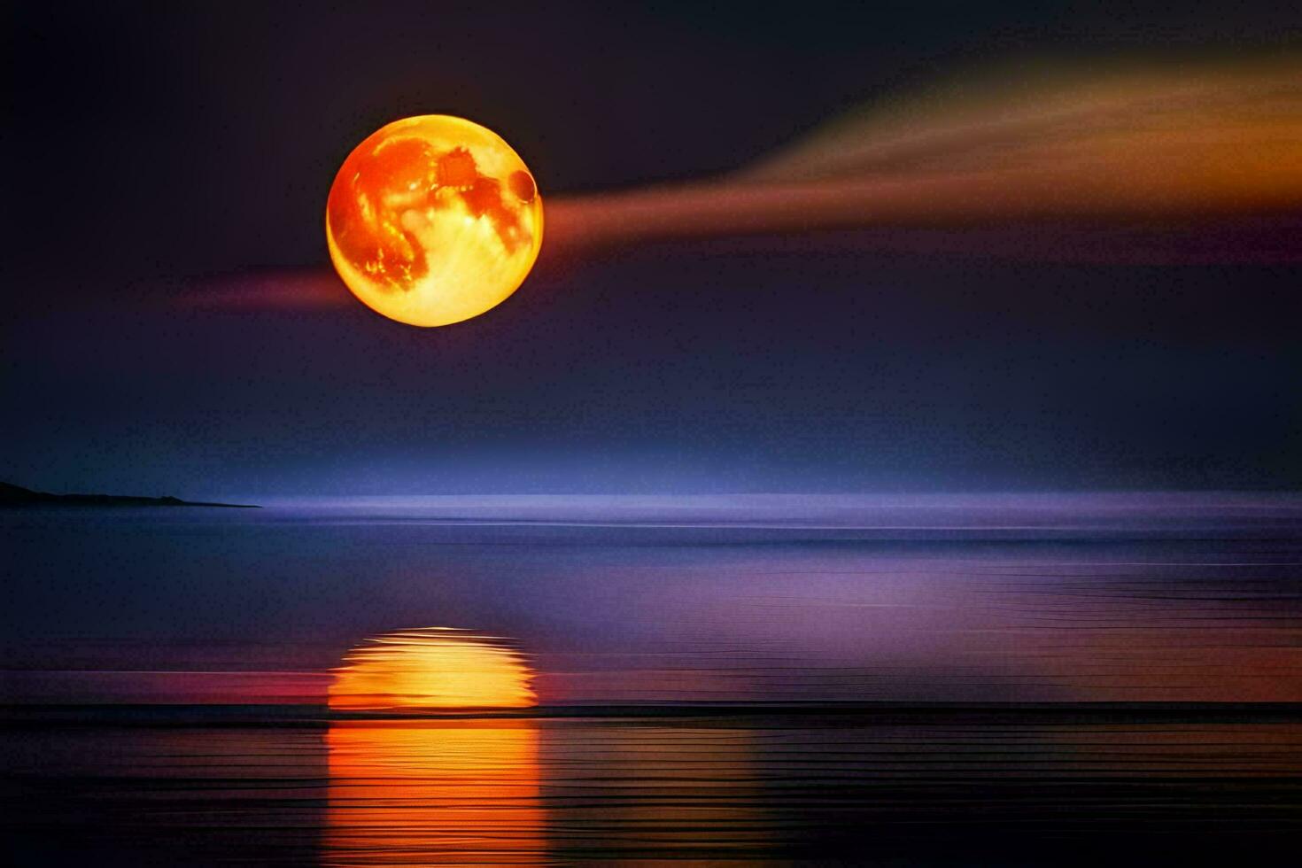 the full moon is reflected in the water. AI-Generated photo