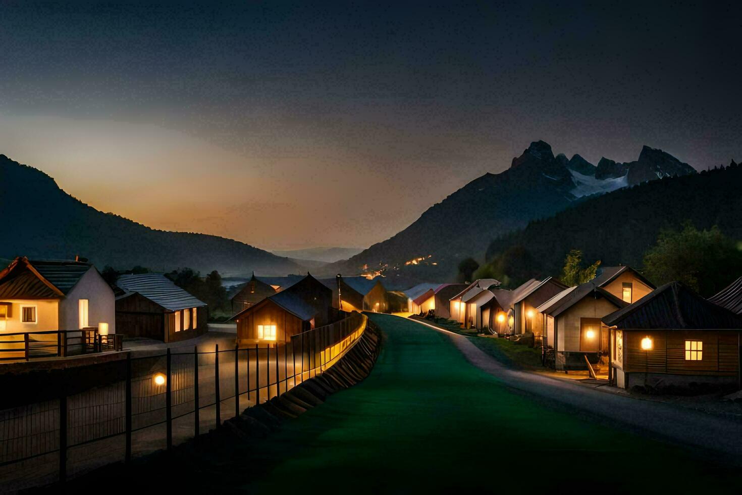 photo wallpaper the sky, mountains, houses, the road, the road, the road, the. AI-Generated