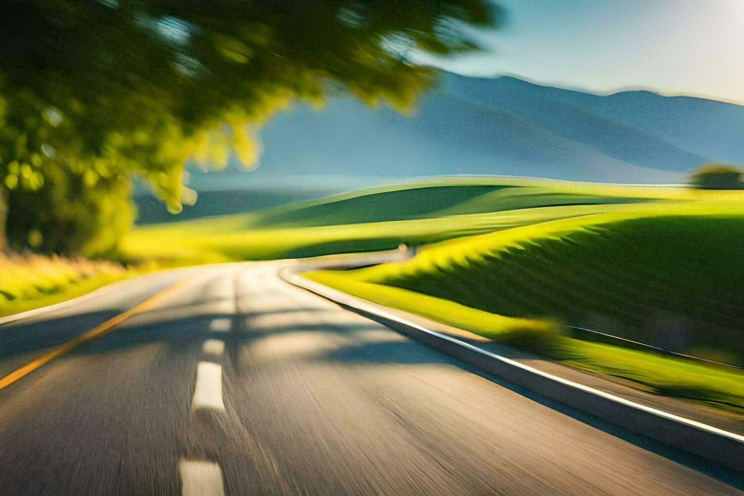 a blurry image of a road in the countryside. AI-Generated photo
