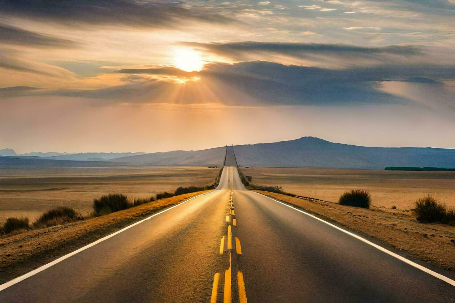the road to the sunset. AI-Generated photo
