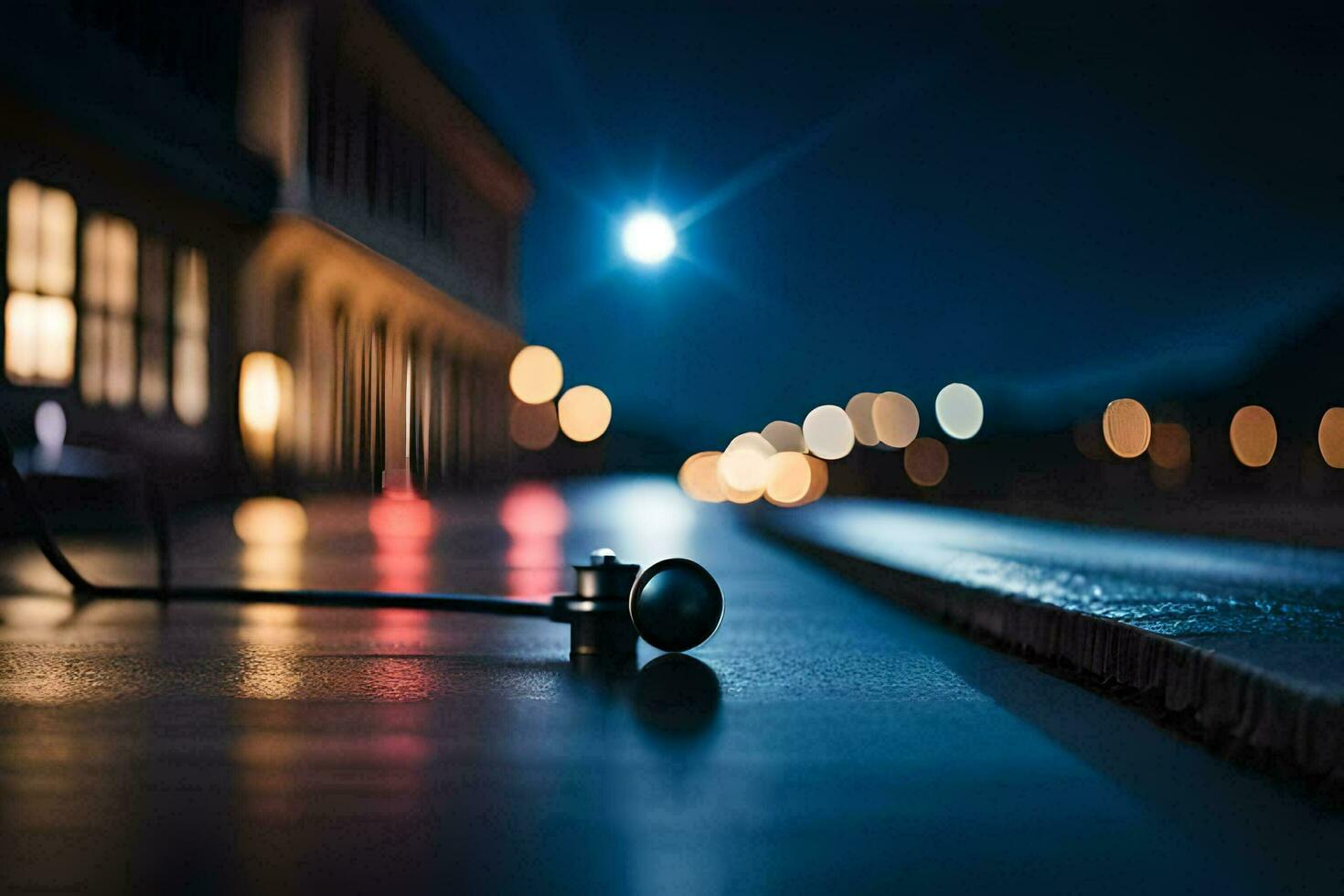 un calle ligero es en el suelo a noche. generado por ai foto