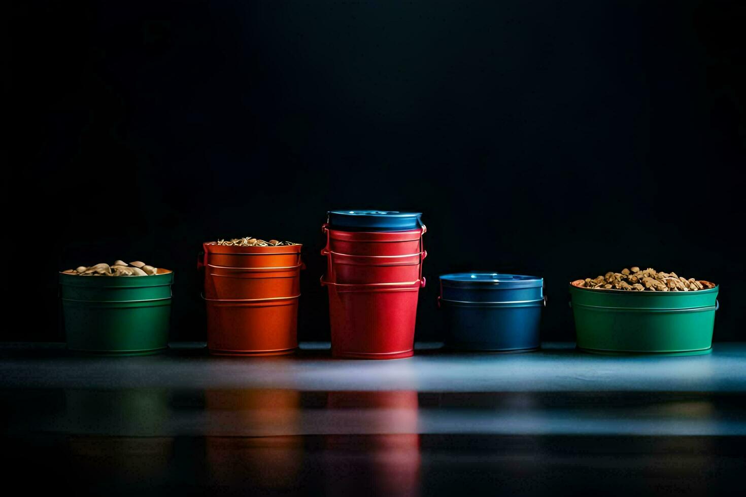 a row of colorful containers with food in them. AI-Generated photo