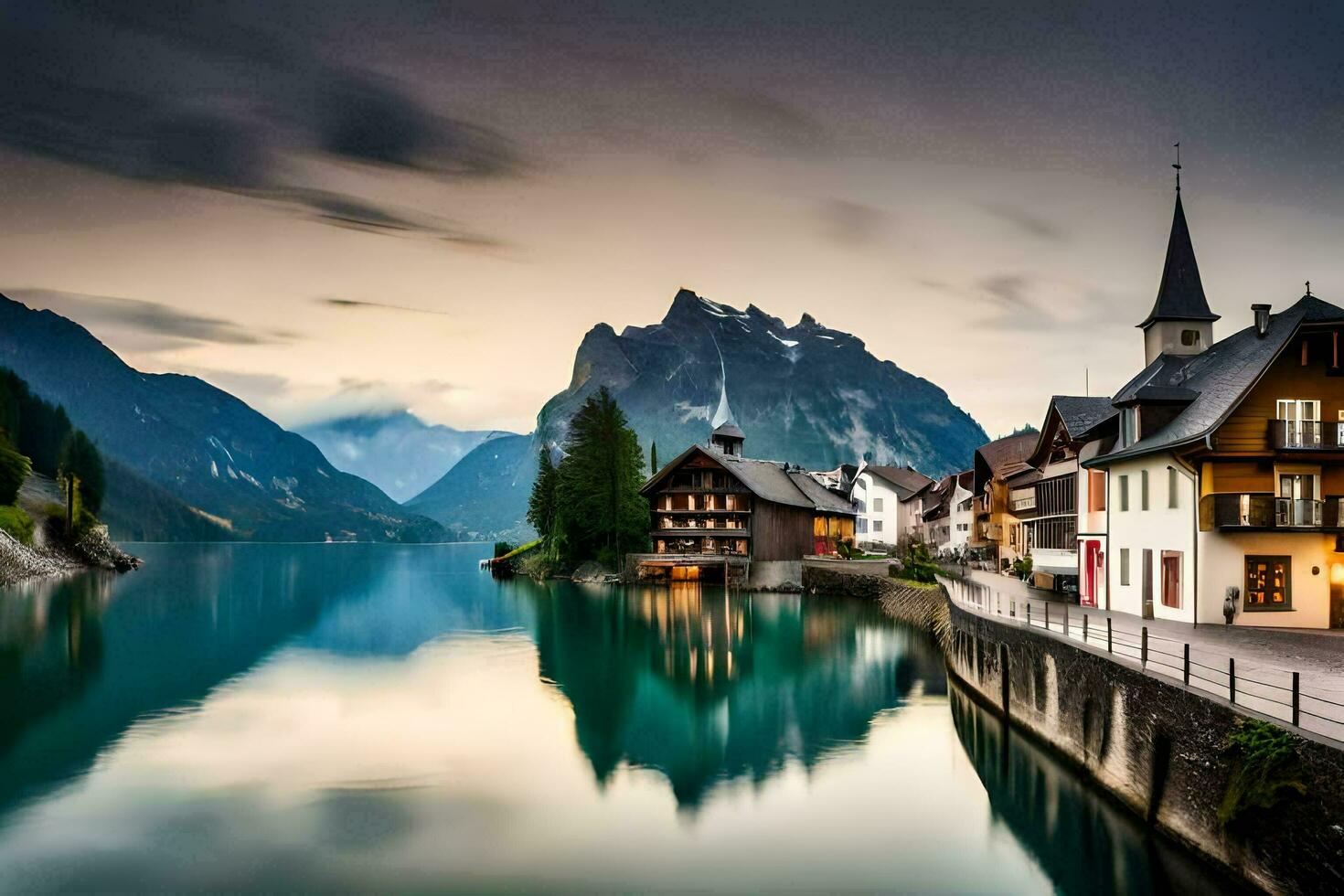 el hermosa pueblo de hallstatt, Austria. generado por ai foto