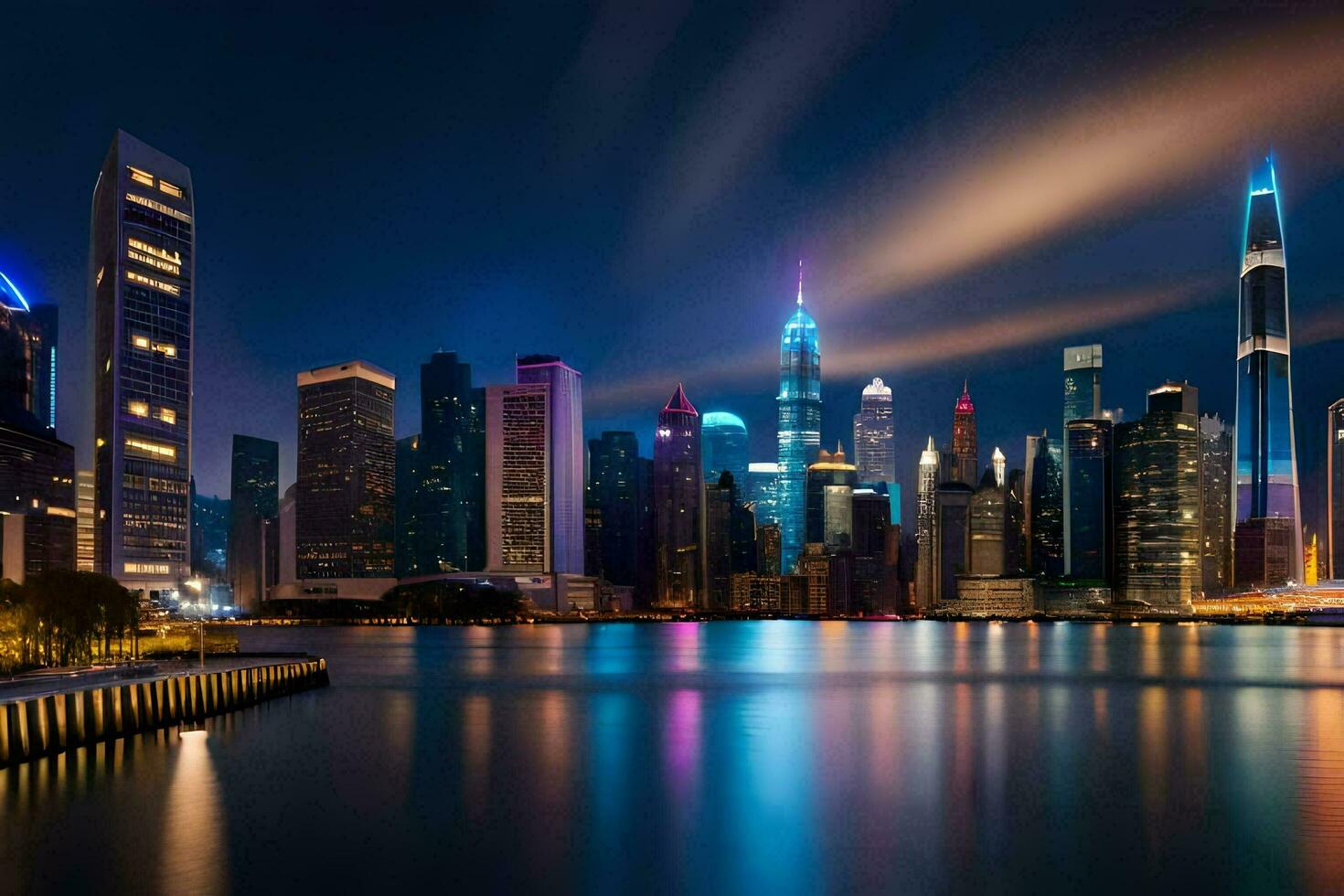 the city skyline at night in shanghai. AI-Generated photo