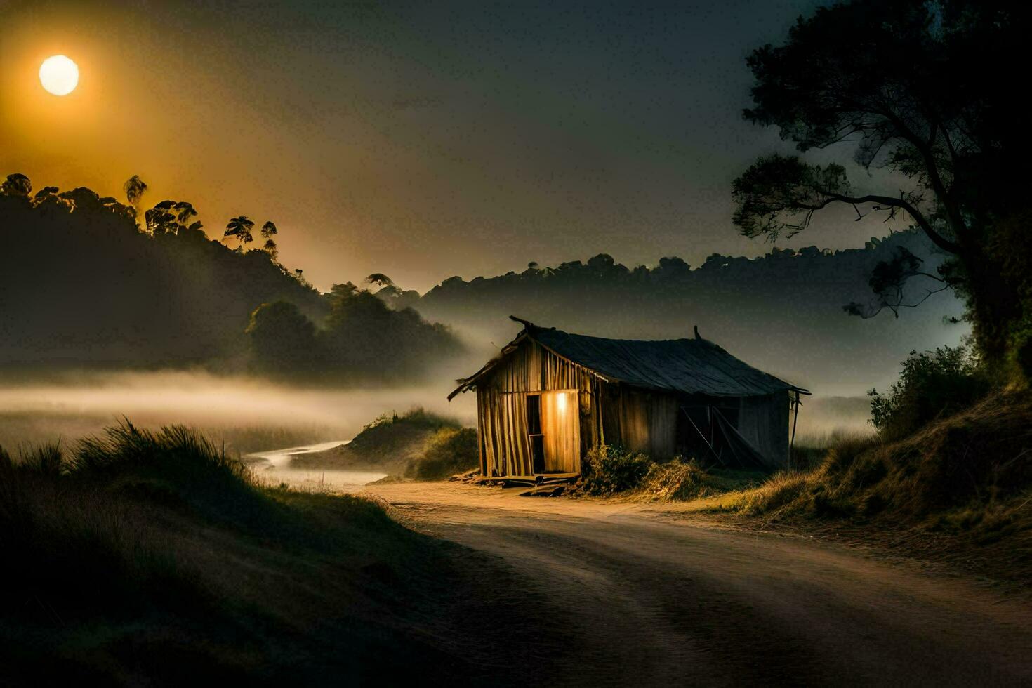 the road to the hut. AI-Generated photo