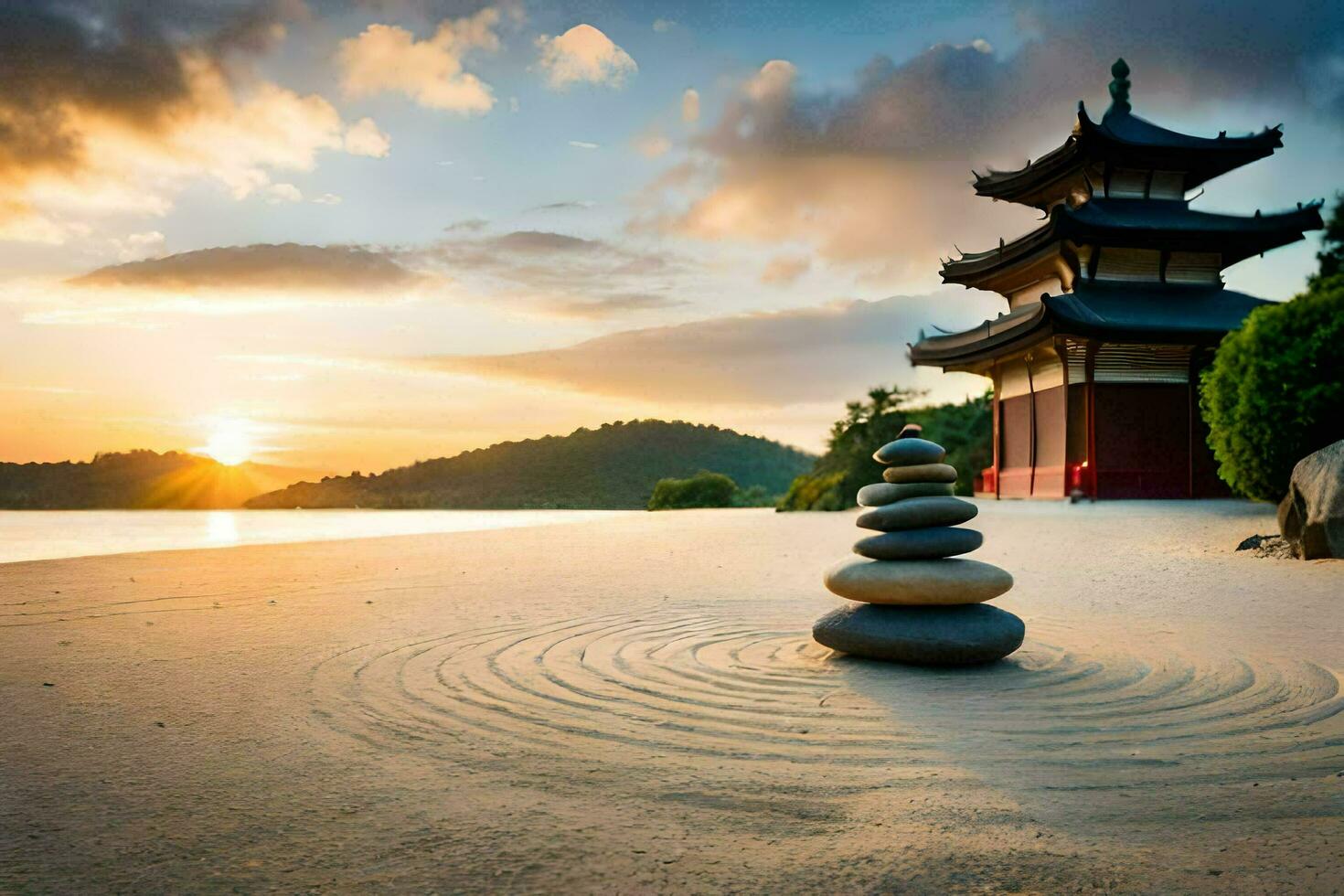 the zen garden at the beach. AI-Generated photo
