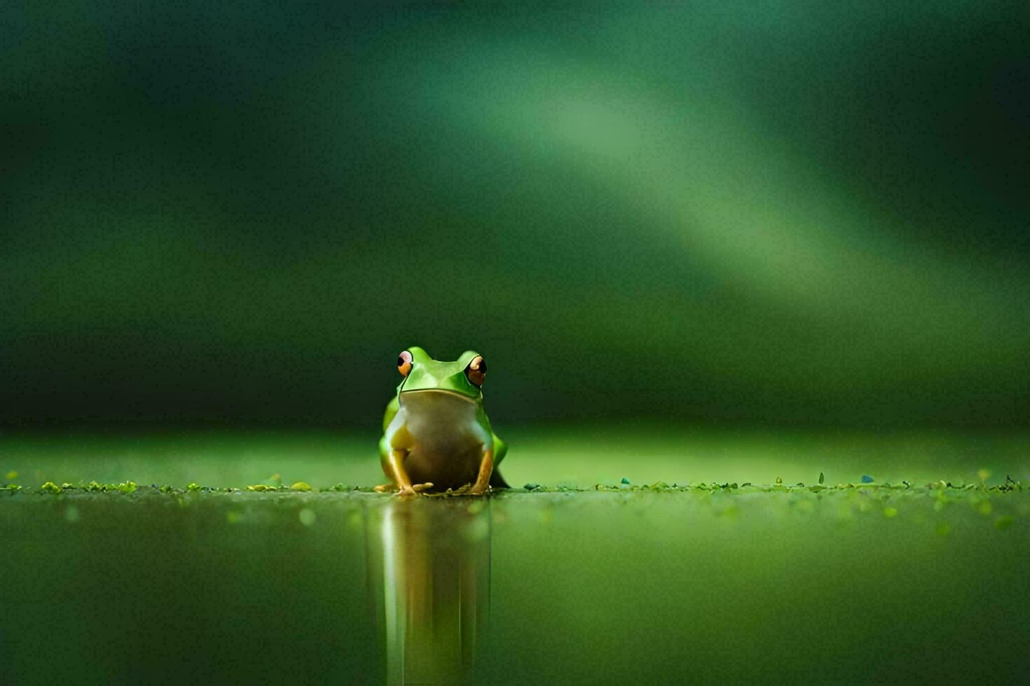 a frog sitting on the edge of a pond. AI-Generated photo
