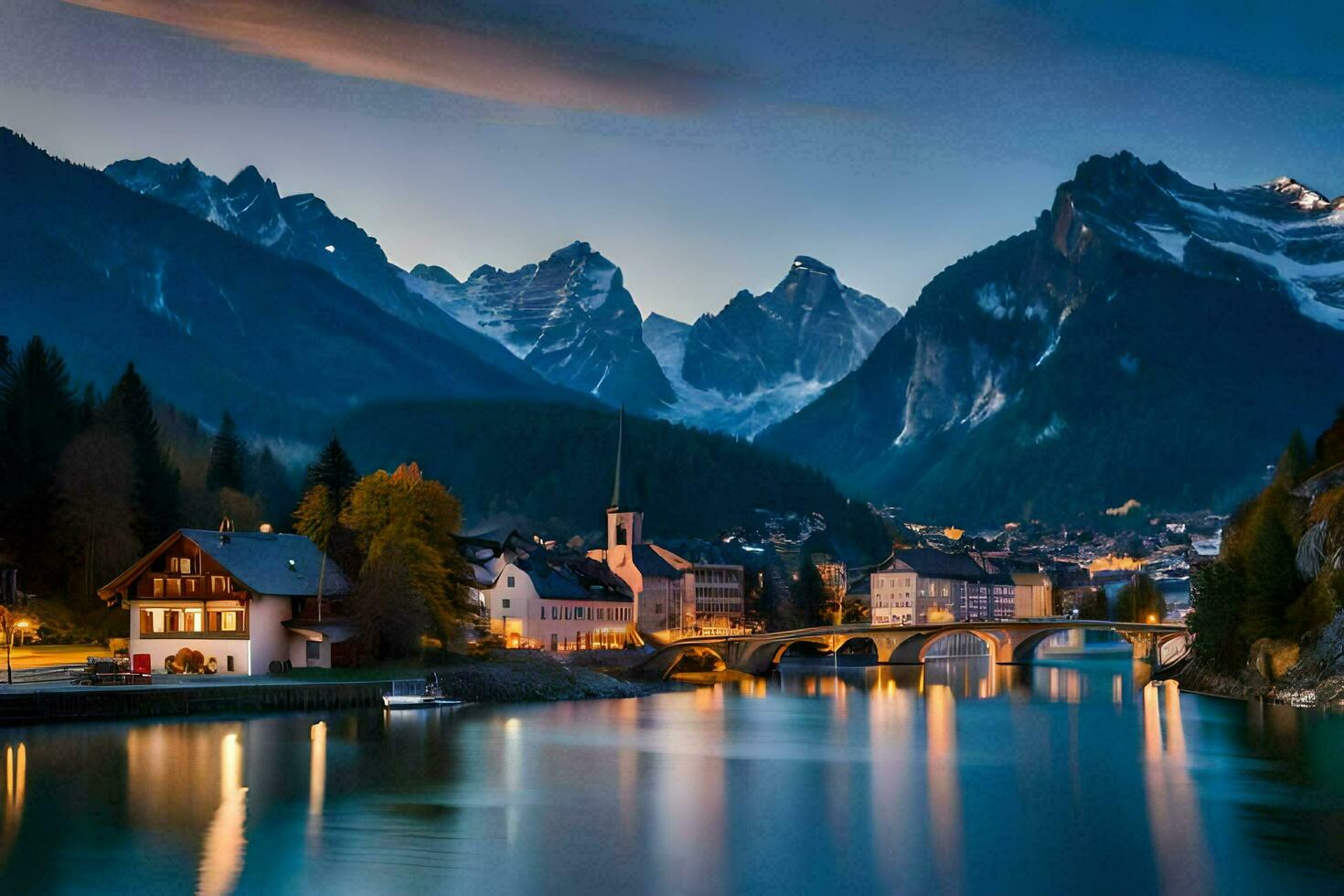 the alps at dusk. AI-Generated photo