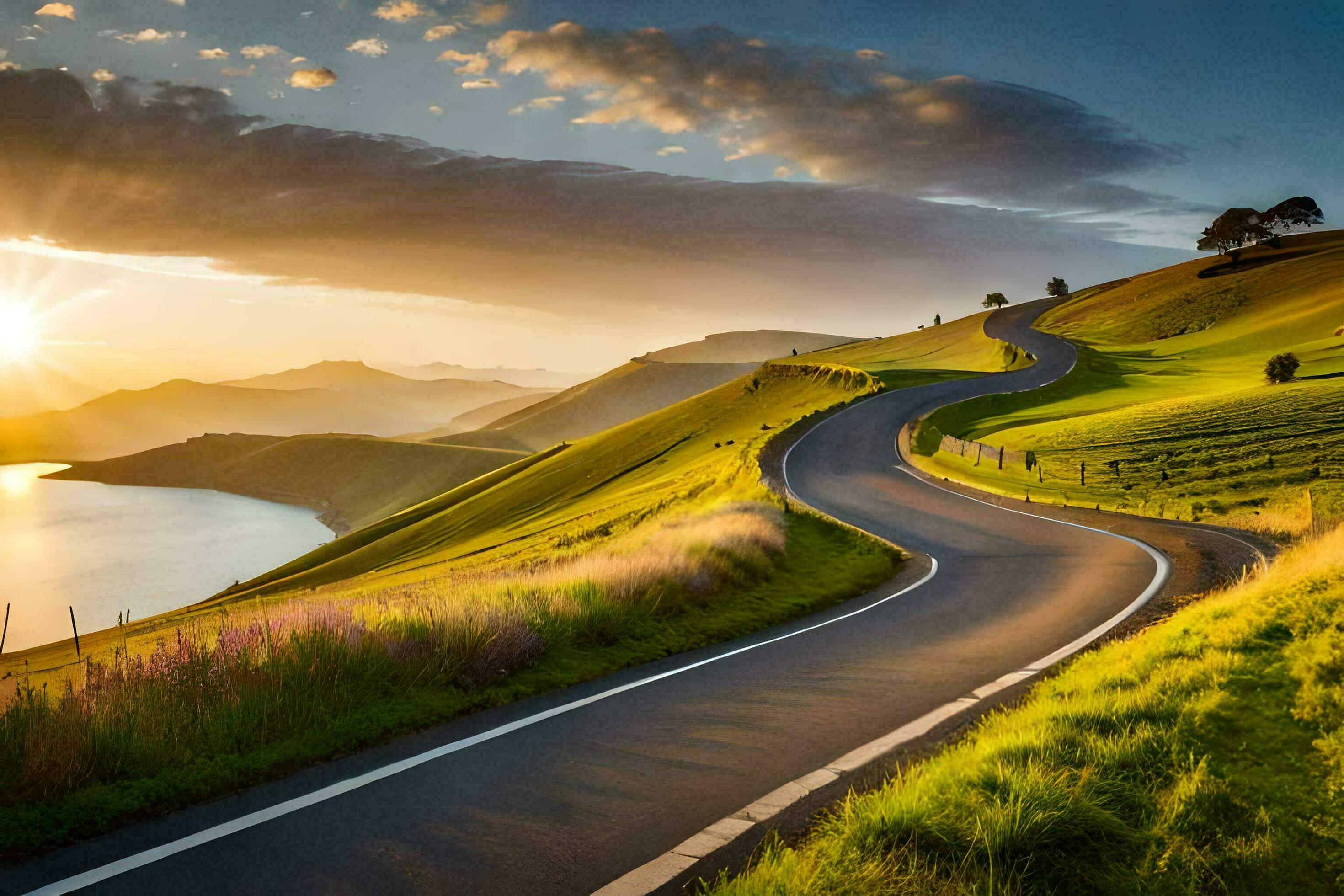 the road to wanaka, new zealand. AIGenerated 34273143 Stock Photo at