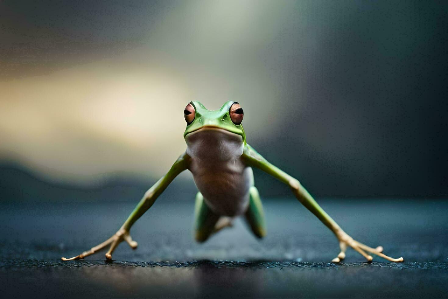 a frog is standing on its hind legs. AI-Generated photo