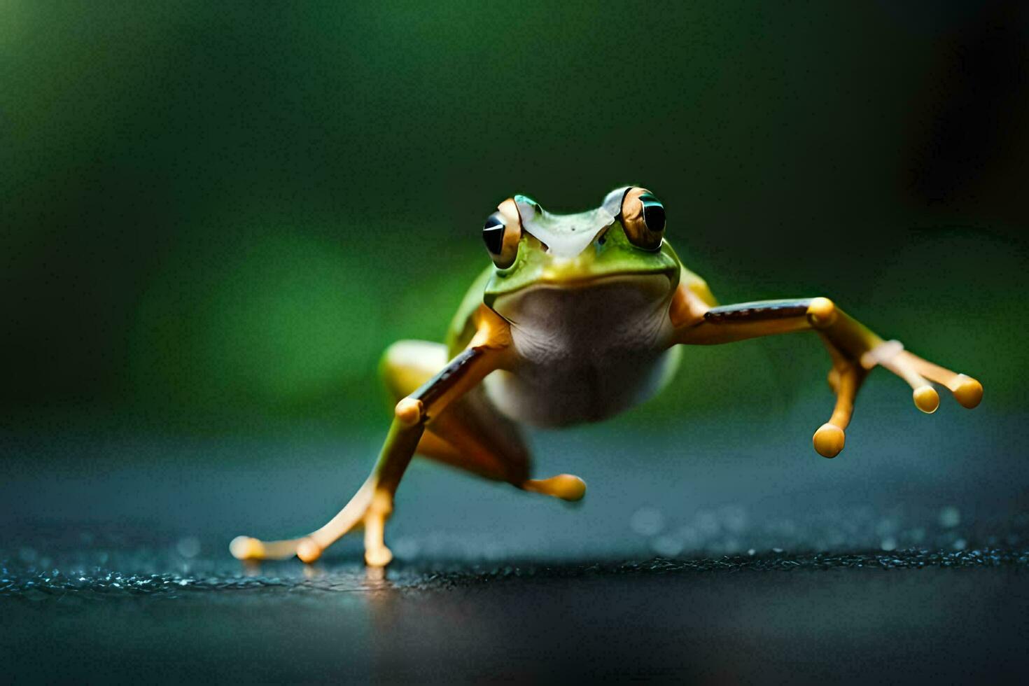 a frog jumping on the ground. AI-Generated photo
