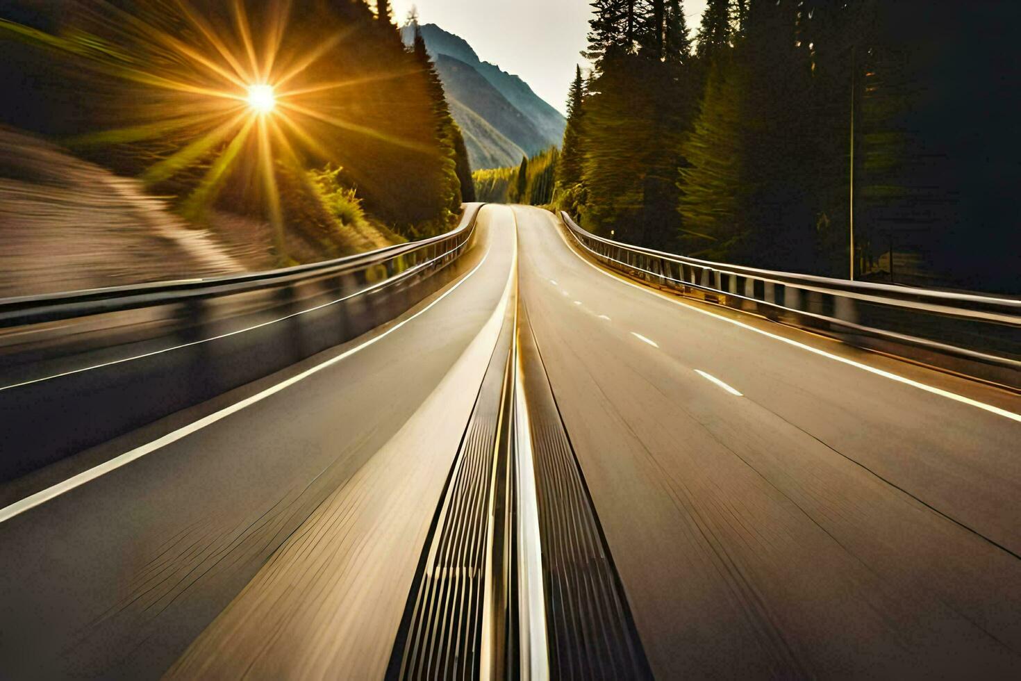 un autopista con el Dom brillante en él. generado por ai foto