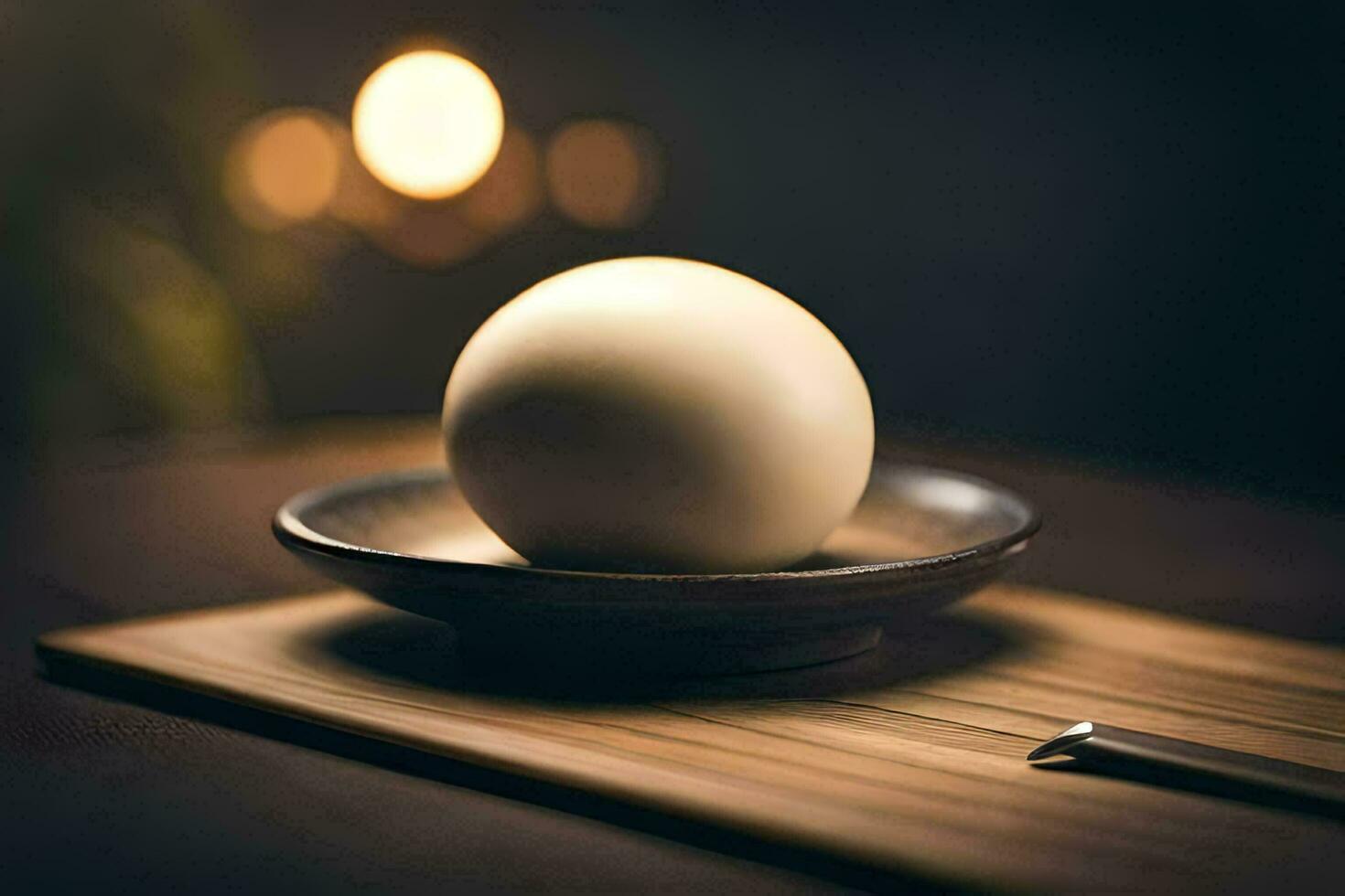 an egg on a plate with a knife and fork. AI-Generated photo