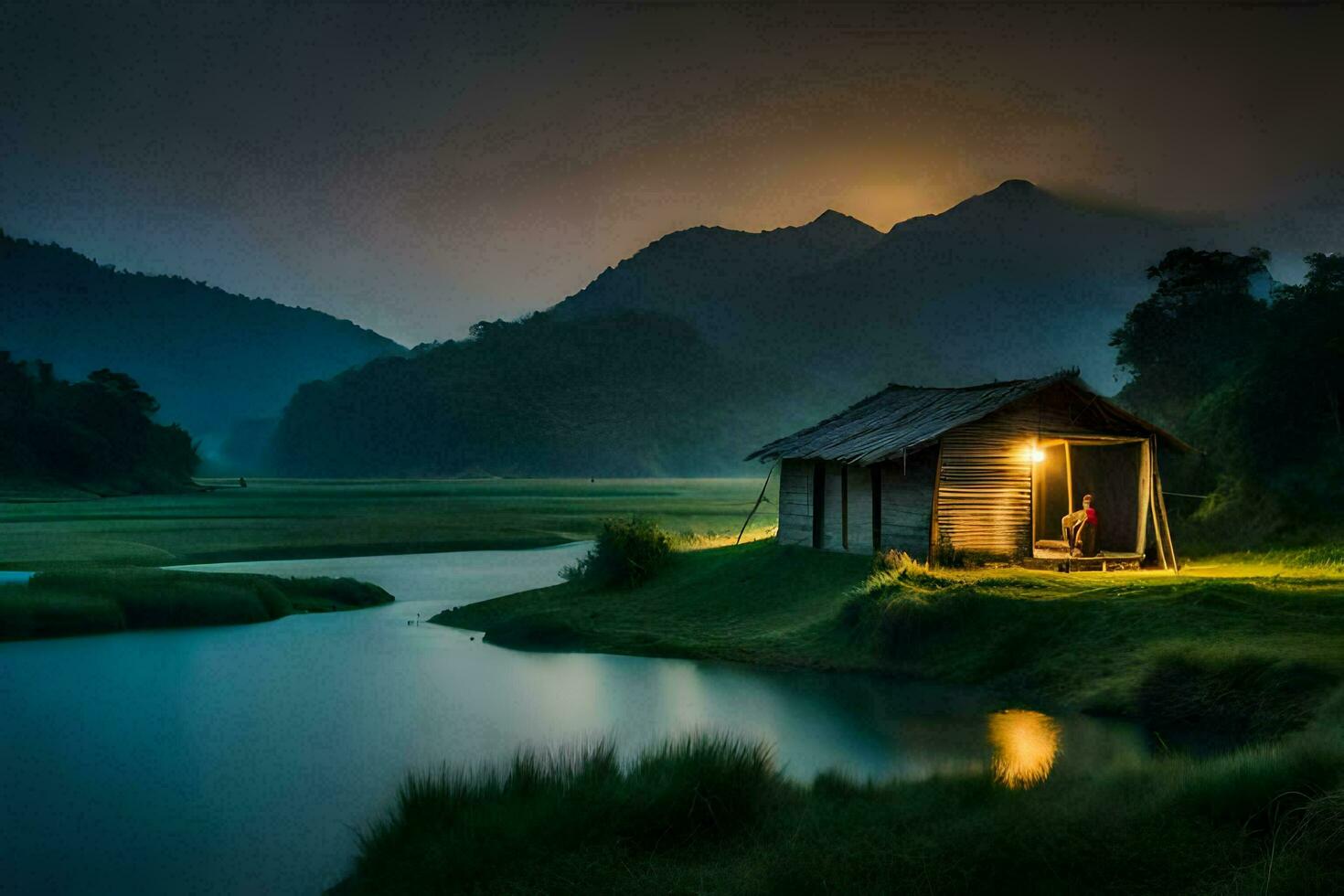 the house by the river. AI-Generated photo