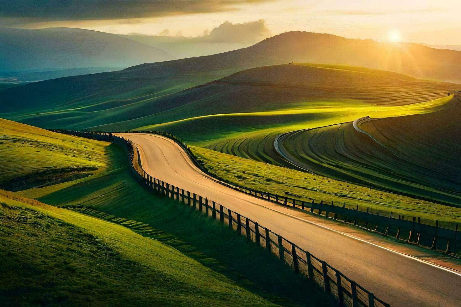 the road to the sunset. AI-Generated photo
