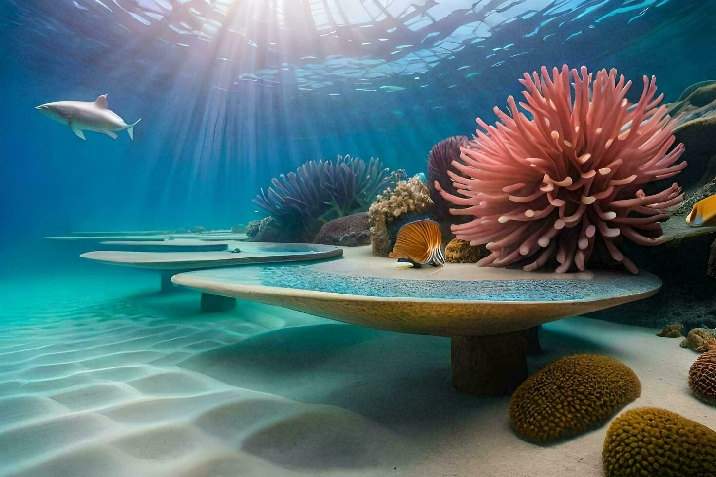 an underwater scene with coral and fish. AI-Generated photo
