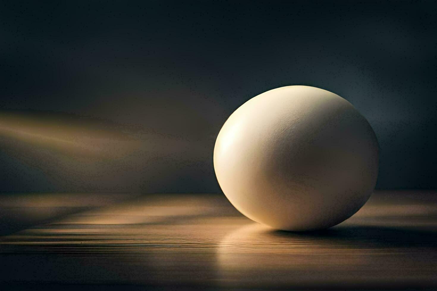 an egg sitting on a table with a light behind it. AI-Generated photo