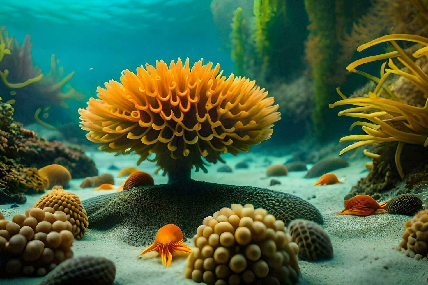 a coral reef with an orange flower. AI-Generated photo
