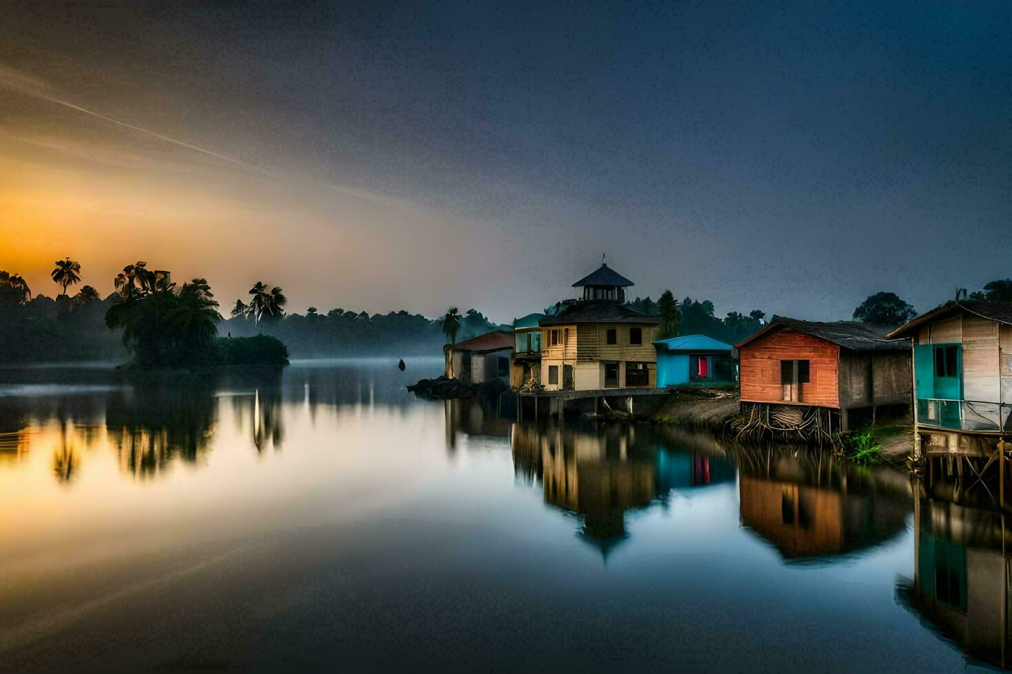 the house on the river. AI-Generated photo