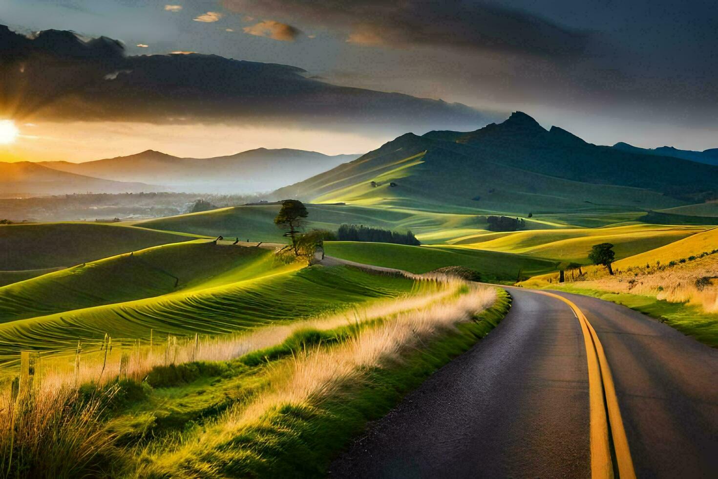 the road to the sunset. AI-Generated photo