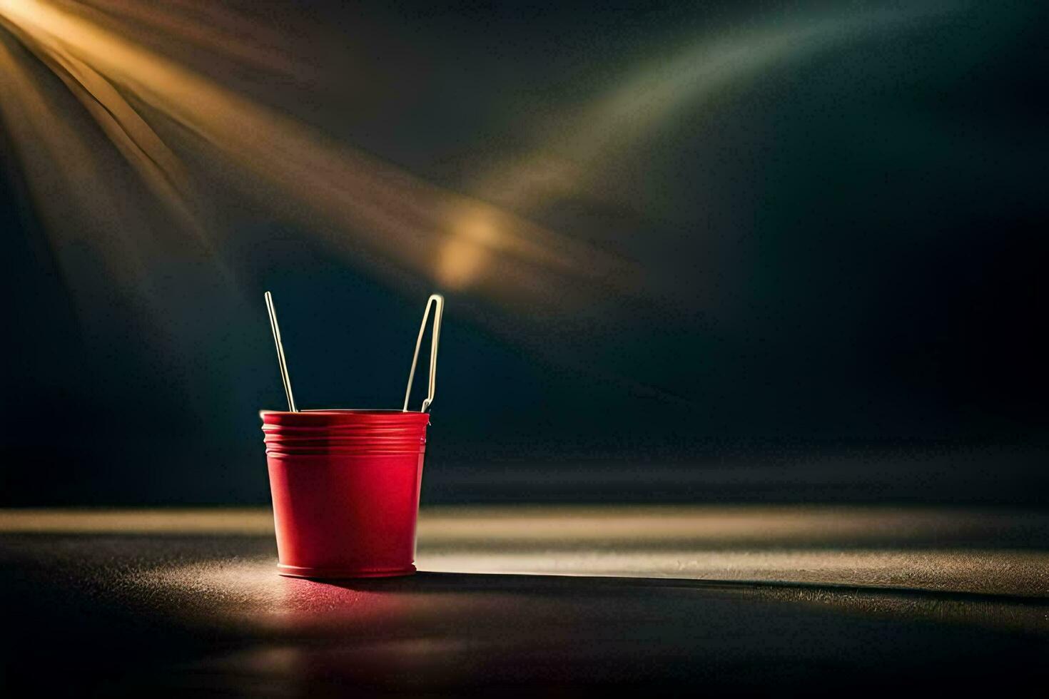 a red cup with two sticks in it. AI-Generated photo